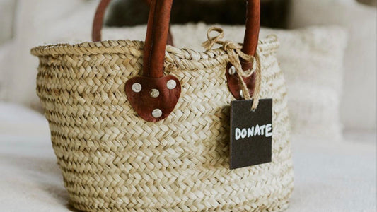 Donation bag with tag that says basket